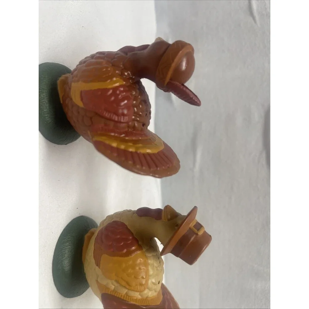 Vintage Hallmark Thanksgiving Turkey Salt & Pepper Shakers 2” Plastic Brown Red